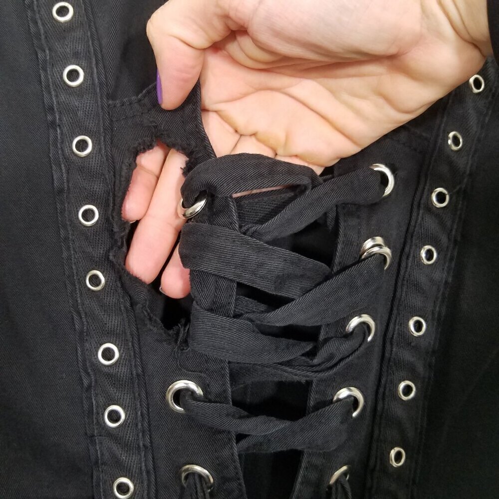 Tripp nyc Trench Coat Corset Goth Punk Emo Grommit Size L - Picture 10 of 11